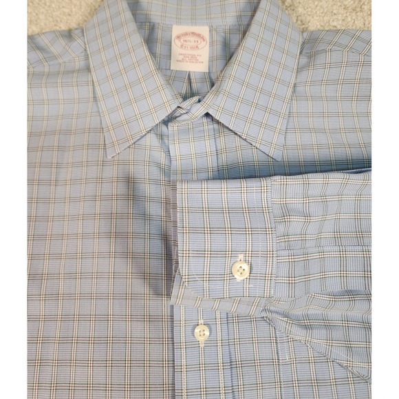Brooks Brothers‎ Shirt Men's 16.5 Sleeve Sz 33 1818 Blue White Green Plaid - Picture 2 of 4